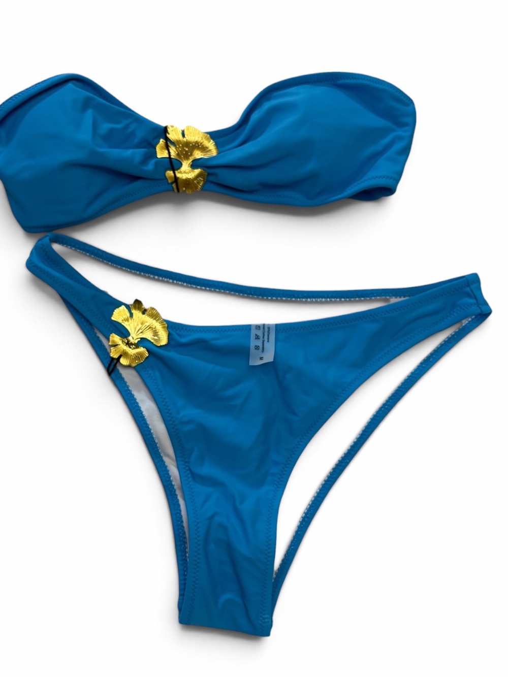 Teal Bandeau Bikini with Gold Floral Accents Size M NWT
